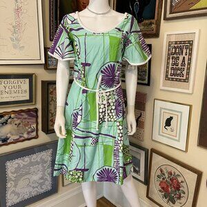 60s Vintage Deadstock Puritan Forever Young Green & Purple Flutter Sleeve Dress